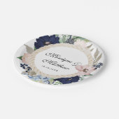 Marina Nautical Bloom Navy Blush Pink Weddenschap Papieren Bordje (Gekanteld)