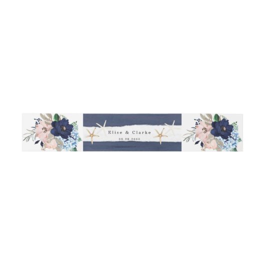 Marina Nautical Bloom Navy Blush Pink Weddenschap Uitnodigingen Wikkel (Vlak)