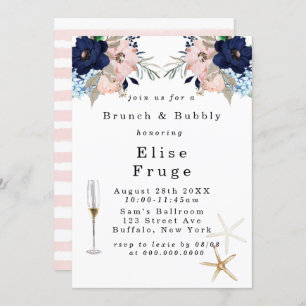 Marina Nautical Blooms Brunch & Bubble Invitation Kaart