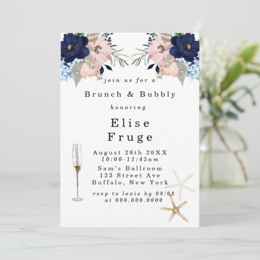 Marina Nautical Blooms Brunch & Bubble Kaart (Staand voorkant)