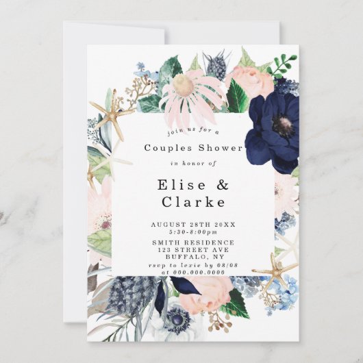 Marina Nautical Blooms Couples Shower Invitations (Voorkant)