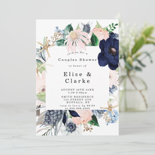 Marina Nautical Blooms Couples Shower Invitations (Staand voorkant)