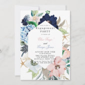 Marina Nautical Blooms Navy Blush Engagement Party Kaart (Voorkant)