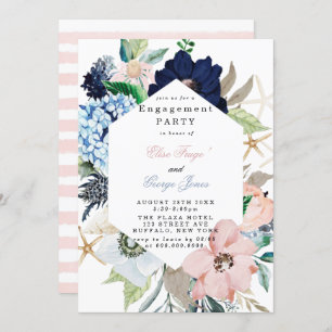 Marina Nautical Blooms Navy Blush Engagement Party Kaart