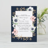 Marina Nautical Blooms Navy Blush Pink Weddenschap Kaart (Staand voorkant)