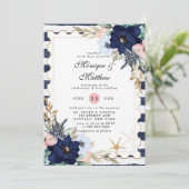 Marina Nautical Blooms Navy Blush Pink Weddenschap Kaart (Staand voorkant)