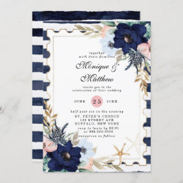 Marina Nautical Blooms Navy Blush Pink Weddenschap Kaart