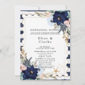Marina Nautical Blooms Navy Blush Rehearsal Dinner Kaart (Voorkant)