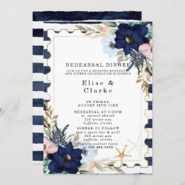 Marina Nautical Blooms Navy Blush Rehearsal Dinner Kaart