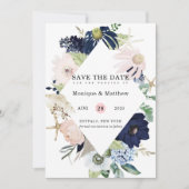 Marina Nautical Blooms Navy Blush Save the Date Kaart (Voorkant)