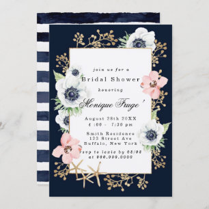 Marina Nautical Blooms Navy Blush Vrijgezellenfees Kaart