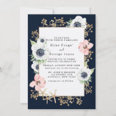Marina Nautical Blooms Navy Blush Wedding Kaart (Voorkant)