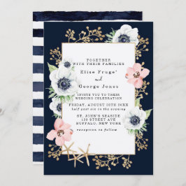 Marina Nautical Blooms Navy Blush Wedding Kaart