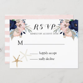 Marina Nautical Blooms Navy Blush Wedding RSVP in Kaart
