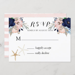 Marina Nautical Blooms Navy Blush Wedding RSVP in Kaart