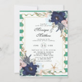 Marina Nautical Blooms Navy Pink Green Wedding Kaart (Voorkant)