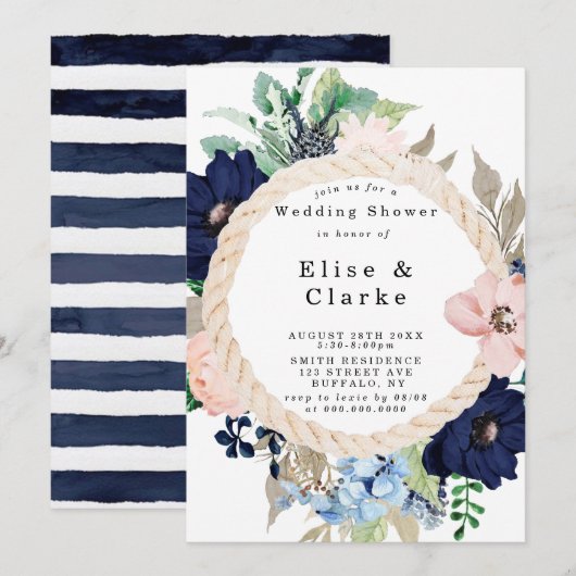 Marina Nautical Blooms Wedding Shower-uitnodiginge (Voorkant / Achterkant)