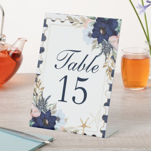Marina Nautical Blooms Wedding Table Numbers Reclamebord Met Voetstuk (Insitu)