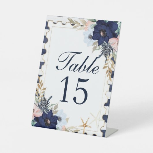 Marina Nautical Blooms Wedding Table Numbers Reclamebord Met Voetstuk (Voorkant)