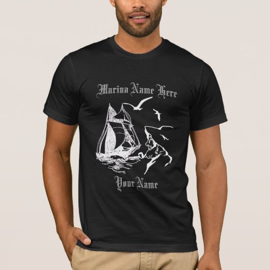 Marina Sailboat Sailor Mannen Black Custom T shirt (Voorkant)