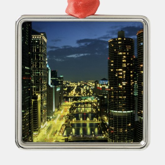 Marina Towers, Chicago River, Wacker Drive Metalen Ornament (Voorkant)