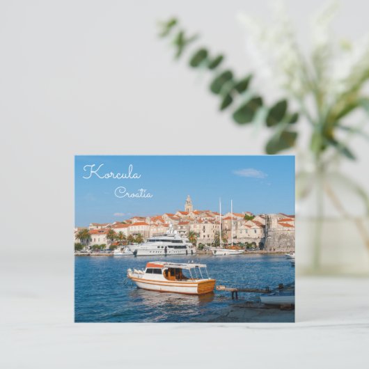Marina van de stad Korcula - Dalmatië, Kroatië Briefkaart (Staand voorkant)