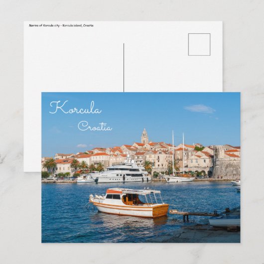 Marina van de stad Korcula - Dalmatië, Kroatië Briefkaart (Voorkant / Achterkant)