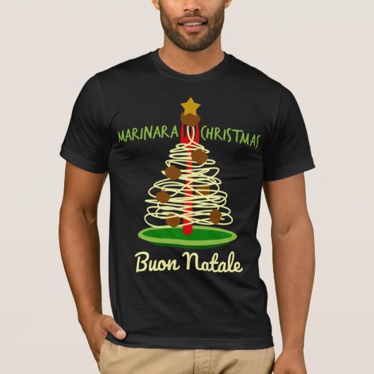 Marinara Kerstmis Buon Natale Spaghetti Tree T-shirt (Voorkant)