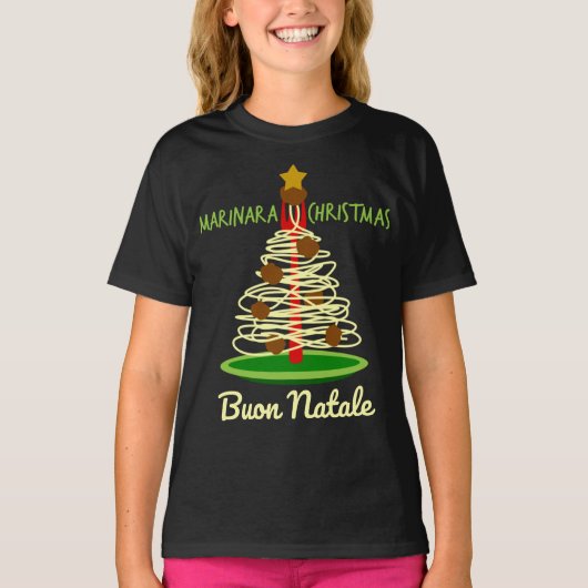 Marinara Kerstmis Buon Natale Spaghetti Tree T-shirt (Voorkant)
