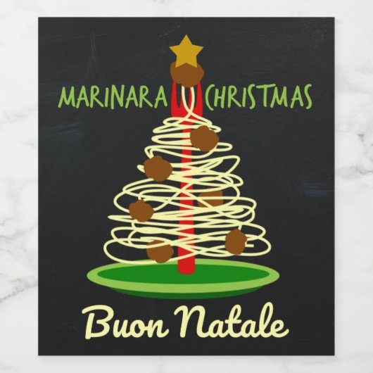 Marinara Kerstmis Buon Natale Spaghetti Tree Wijn Etiket (Enkel label)