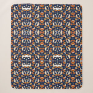 Marinblauw Abstract Patroon Dekbed Sherpa Deken