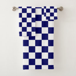 Marinblauw en wit geruit patroon bad handdoek