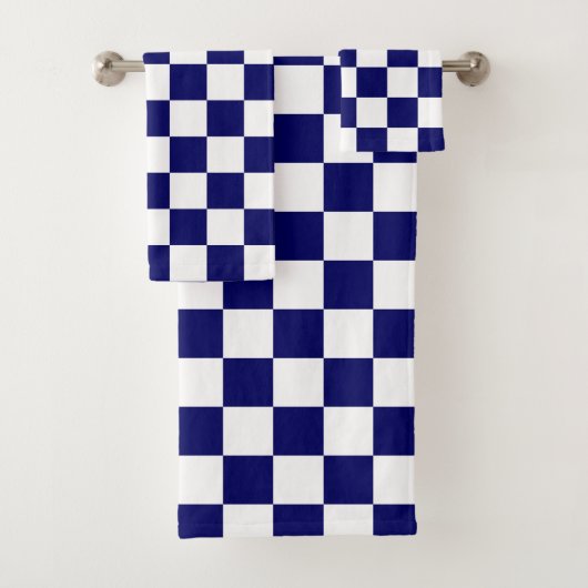 Marinblauw en wit geruit patroon bad handdoek (Insitu)