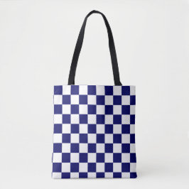 Marinblauw en wit geruit patroon tote bag
