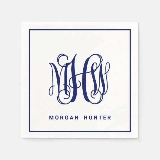 Marine 3 Initiaal Wing Schrift Monogram DIY BG Servet (Voorkant)