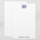 Marine 3 Initieel Wijnstok Script Monogram DIY BG Briefpapier (Voorkant / Achterkant)