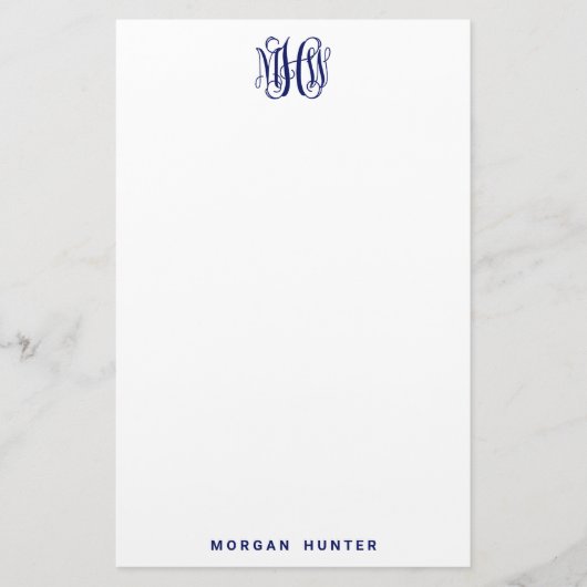 Marine 3 Initieel Wijnstok Script Monogram DIY BG Briefpapier (Voorkant)