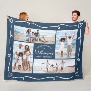Marine 4 Foto Handgetekende Doodles Familie Vakant Fleece Deken