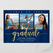 Marine-afscheid 3 foto modern schrift echte goud folie uitnodiging (Voorkant)