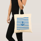Marine Anchor Stripes Blue & White Tote Bag (Voorkant (product))