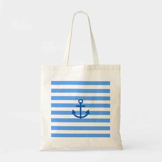 Marine Anchor Stripes Blue & White Tote Bag (Voorkant)