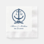 Marine Anker Monogram Wit Huwelijk Servetten (Voorkant)