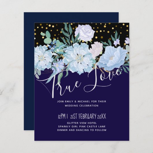 Marine aqua blauwe bloemige trouwbudget (Voorkant / Achterkant)