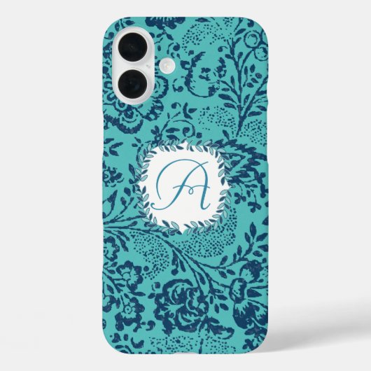 marine Aqua Mint Damask Monogram iPhone Case-Mate iPhone Case (Achterkant)