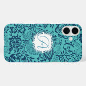 marine Aqua Mint Damask Monogram iPhone Case-Mate iPhone Case (Achterkant (horizontaal))