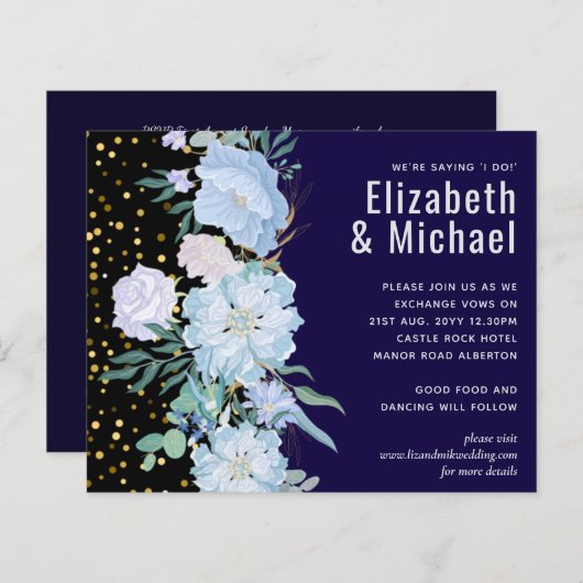 Marine aquablauwe bloemen bruiloftsbudget (Voorkant / Achterkant)