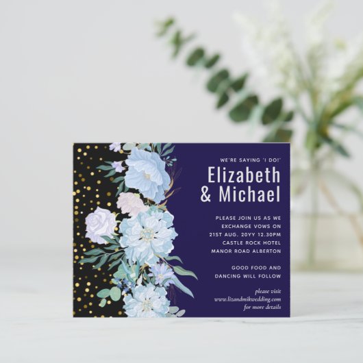 Marine aquablauwe bloemen bruiloftsbudget (Staand voorkant)