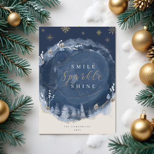 Marine Aquarel Inkt & Juweeltjes Winter Nacht Feestdagenkaart