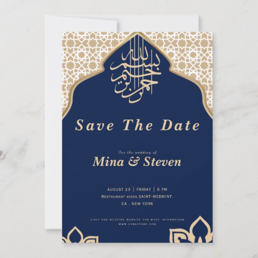 Marine Arabische Moslim Oriëntaalse gouden  Save The Date (Voorkant)