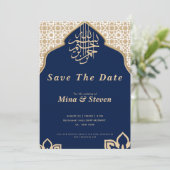 Marine Arabische Moslim Oriëntaalse gouden  Save The Date (Staand voorkant)